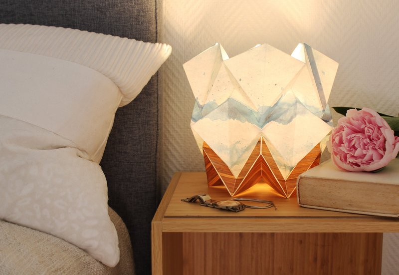 Origami Table Lamp in EcoWood and Paper - Summer Pattern - size S