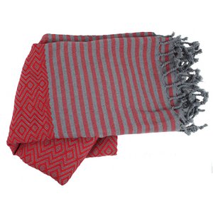 Towel Fouta red-grey made of cotton, handmade