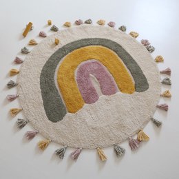 Alfombra infantil de algodón lavable arcoíris con pompones RAINBOW MOSS