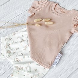 T-Shirt Volants Jersey Côtelé Rose Nude