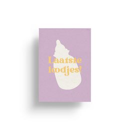 Greeting card with a simple, minimalist design featuring the text "Raising Dougfee" in a stylized font against a light purple background.