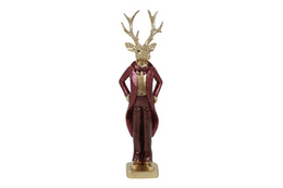  Purple deer statue with antlers, polystone material, tall decorative figurine, burgundy color, animal sculpture
