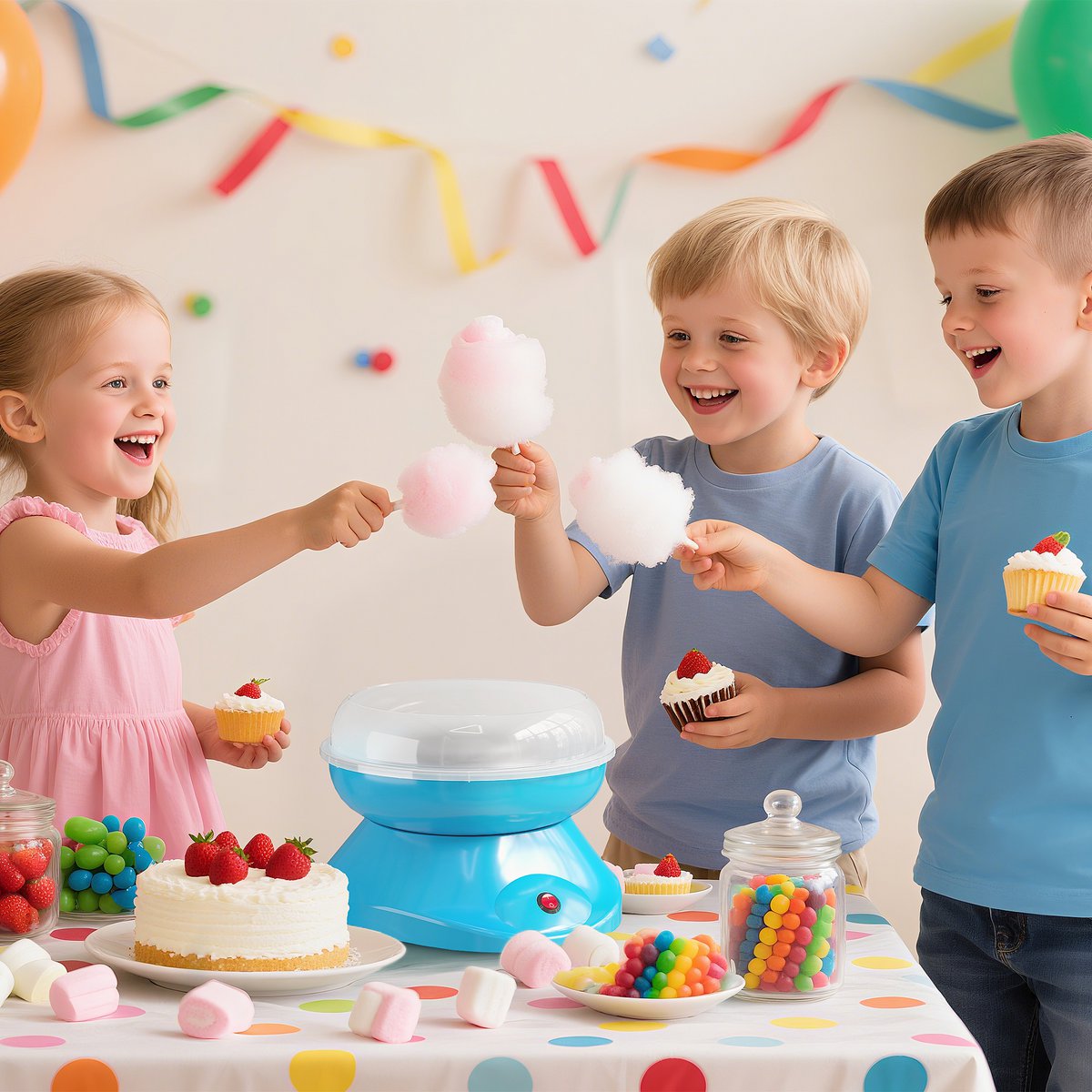 Máquina de algodón de azúcar para el hogar Máquina de algodón de azúcar Máquina de algodón de azúcar con palos y cuchara medidora Altura 18 cm 550 W para festivales infantiles, cumpleaños, fiestas rosa