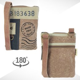 Sunsa women's small shoulder bag. Crossover bag made of canvas & leather. Crossbody bag in vintage retro style.