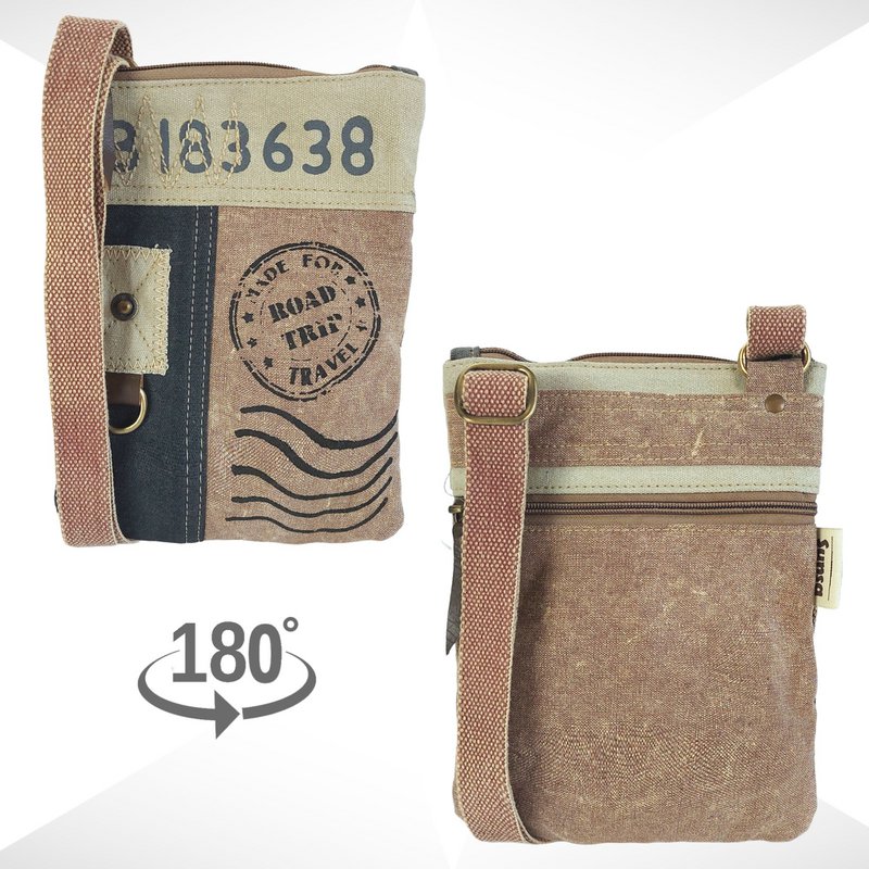 Sunsa lille skuldertaske til kvinder. Crossover taske lavet af kanvas & læder. Crossbody taske i vintage retro stil.