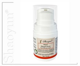 A moisturizing cream in a white pump bottle with a red label. The cream is designed for skin care and comes in 50ml and 100ml sizes.