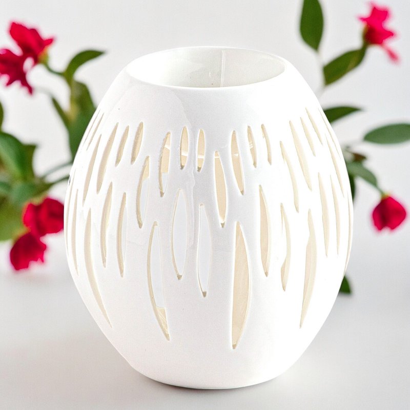 Bruciaprofumo Serie Céramy – Ovali Bianchi – Portacandela in Ceramica Laccata – Diffusione di Cere Profumate, Oli Essenziali – Idea Regalo Decorativa