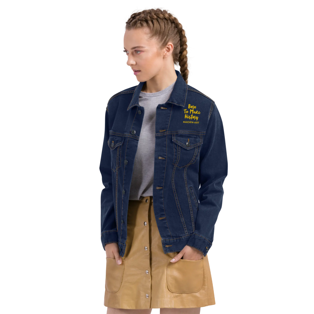 Embroidered denim jacket The Rebel Girl in Me will Never Die Unisex denim jacket - Gold Embroidery