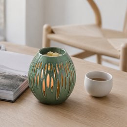 Kominek do perfum z serii Céramy – Ovali Olive – Lakierowany ceramiczny świecznik – Dyfuzja wosków zapachowych, olejków eterycznych – Dekoracyjny pomysł na prezent