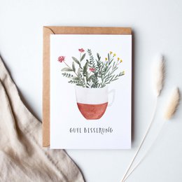 Folding card "Get well soon, terracotta cup" | recovery
