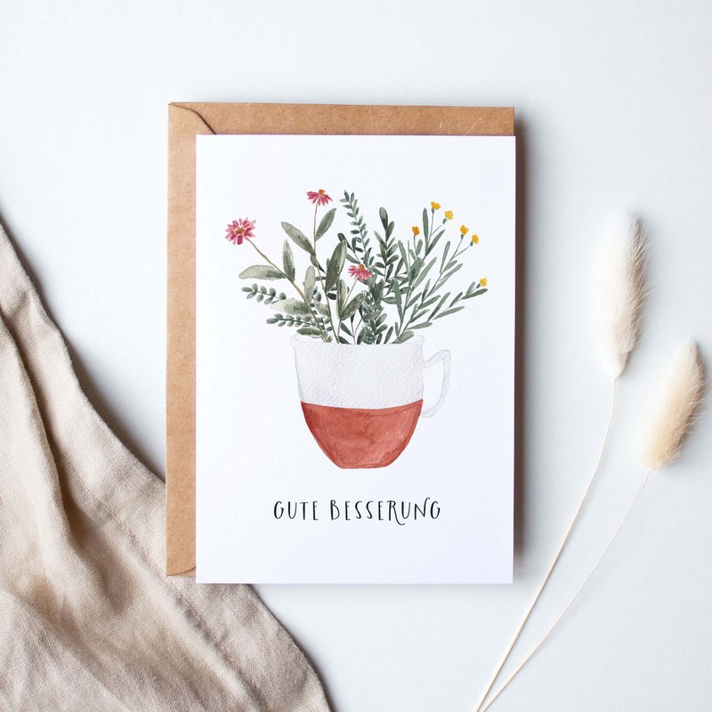 Folding card "Get well soon, terracotta cup" | recovery