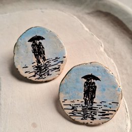 Stud Earrings | Papier mâch Painted Lightweight