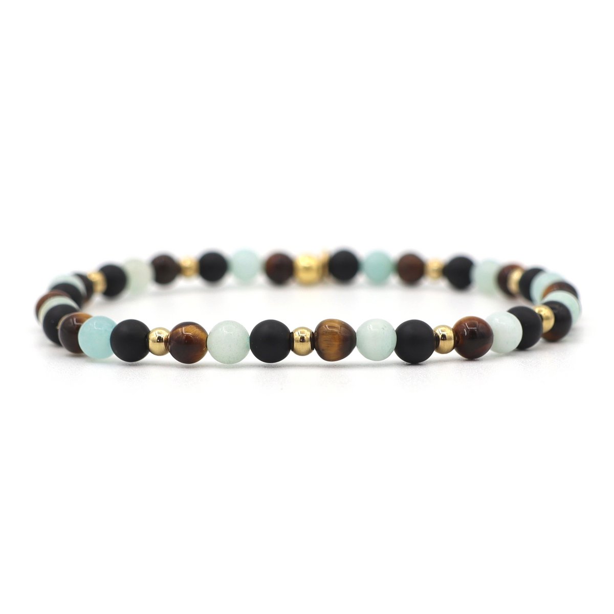 Natuursteen armband, confidence, zilver en goud