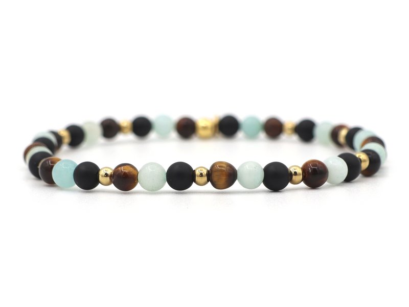 Natuursteen armband, confidence, zilver en goud