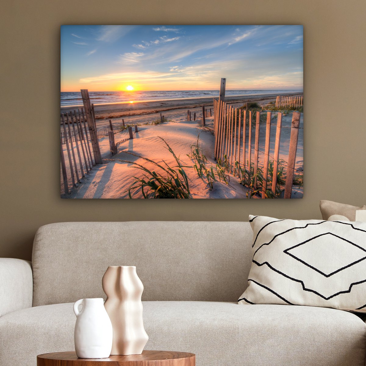 Leinwand Malerei - Wanddekoration - Strand - Meer - Dune - Sonnenuntergang - Landschaft