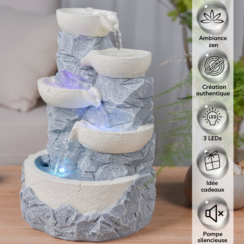 Indoor Fountain - Ganda - Natural Stone Effect Waterfall - Colorful Led Light - Zen Decoration and Gift Idea