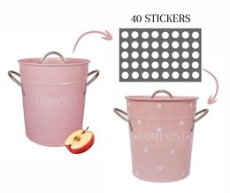 Pink kompostbeholder med hvide prikker 21x19 cm