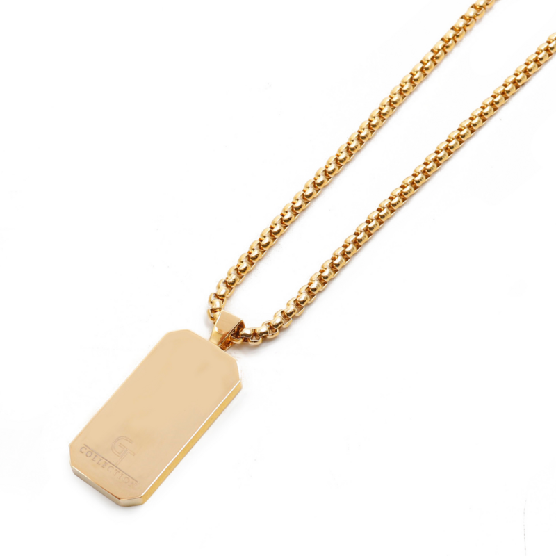 Men's Golden Stainless Steel Necklace with Rectangle Lapis Lazuli Pendant