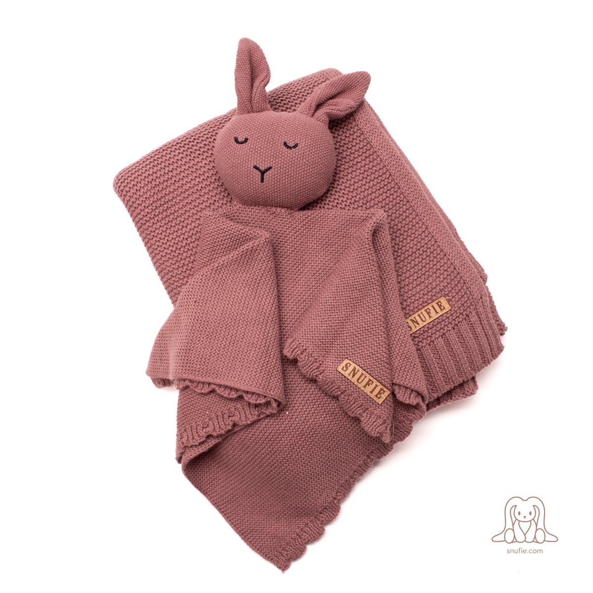 Przytulny kocyk króliczek Snufie | 100% bawełna | Kocyk niemowlęcy premium | wyjątkowo miękkie 37x37cm | Podstawowa dzianina | Brązowa jasna kawa