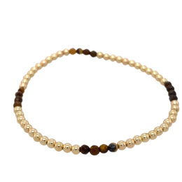  Gold ball bracelet with tiger eye beads, made of 925 silver and gold-filled materials.