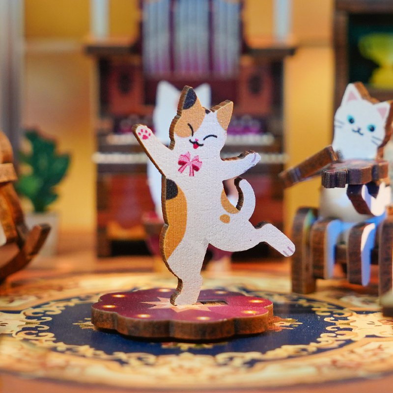 Tonecheer, Muziekdoosje, DIY 3D Houten Puzzel, Cat's Family, TQ065, 14x14x13,9cm