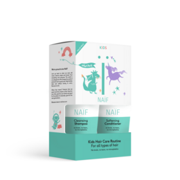 Kid-friendly shampoo and conditioner set in 100ml bottles, featuring a gentle formula for children's hair care.