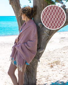 NOOSA Baumwoll-Hammam-Strandtuch – schnell trocknend und sandfrei – Rot – 180 x 100 cm