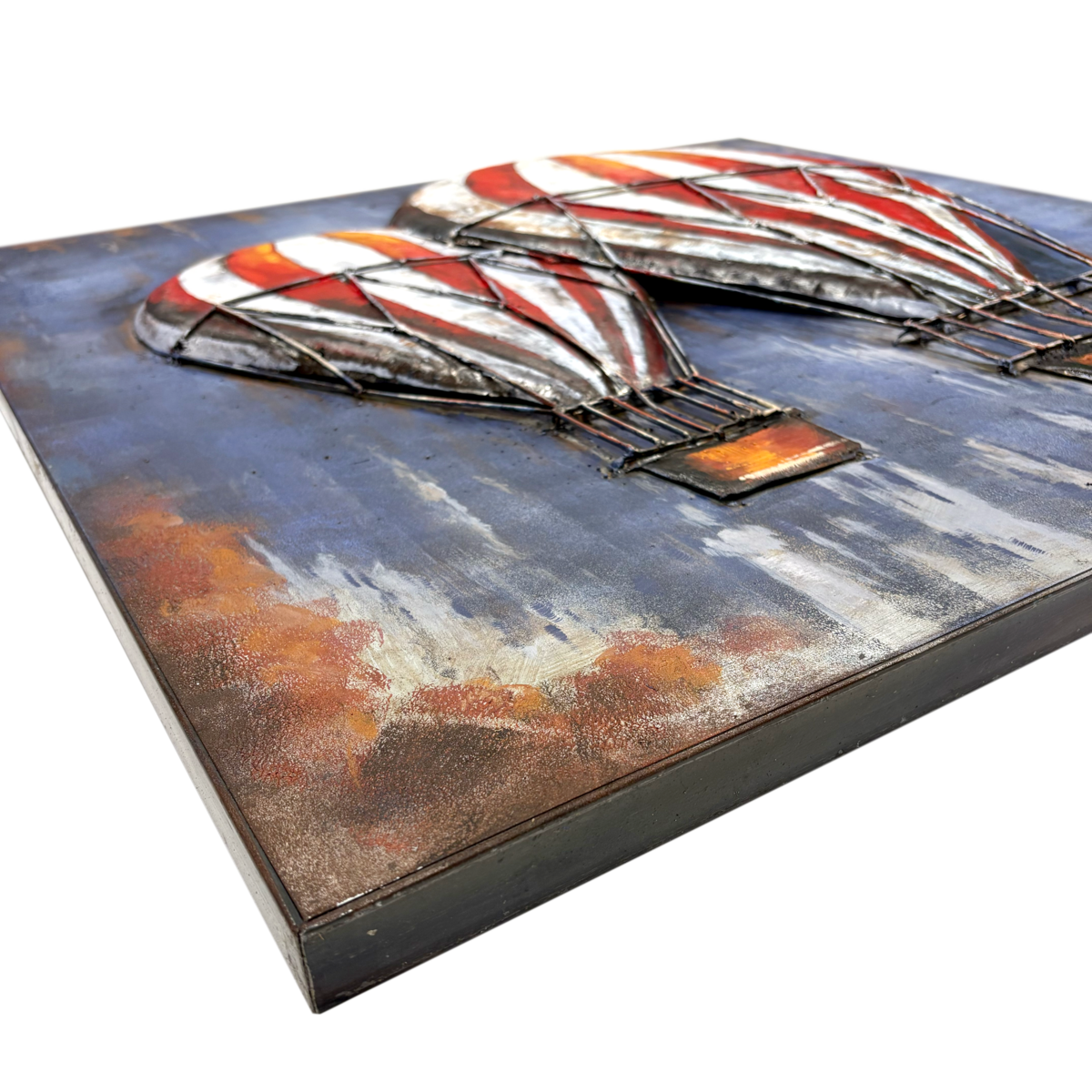 White/red hot air balloons metal painting 80 x 80 x 8 cm