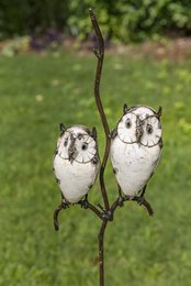 Zimba-Arts METAL WHITE COUPLE OWLS ON STICK