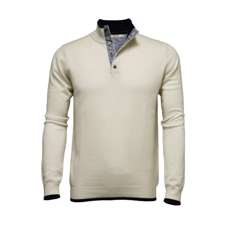 Cashmere Sweater Button Neck Silke Cashmere Woolwhite