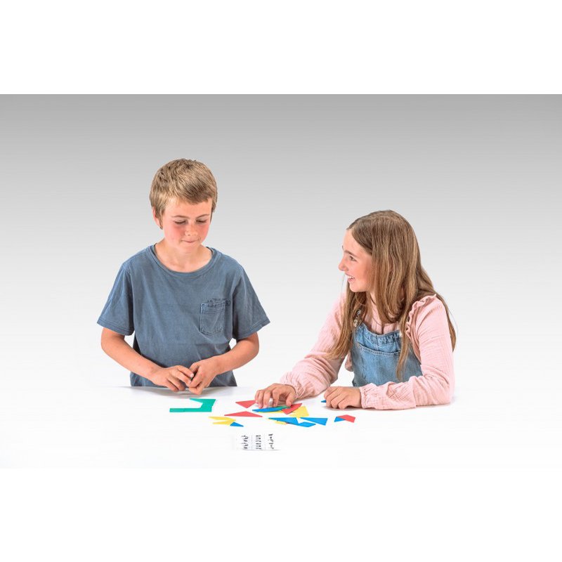 Tangram set in 4 colors (28 pieces) | Geometry pattern laying learn math school