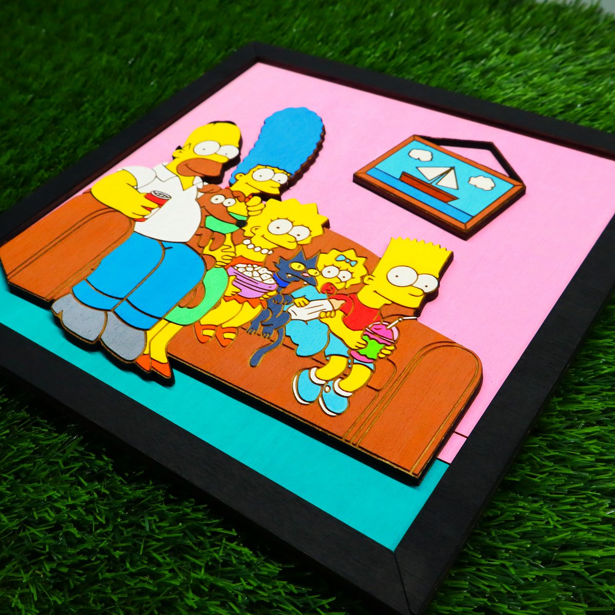 3D Simpsons vægramme i træ, Simpsons Family på sofaen, Nørd- og nørdgave, Housewarming, Vægdekoration, Gave til Fan, Boligdekoration