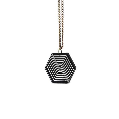 Geometric Plexiglass Pendant Necklace – Optical Hexagon Design
