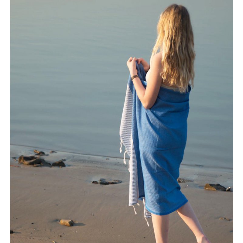 Serviette de Hammam Fouta Rayures Gaufrées - Bleu Lapis - 100x200cm