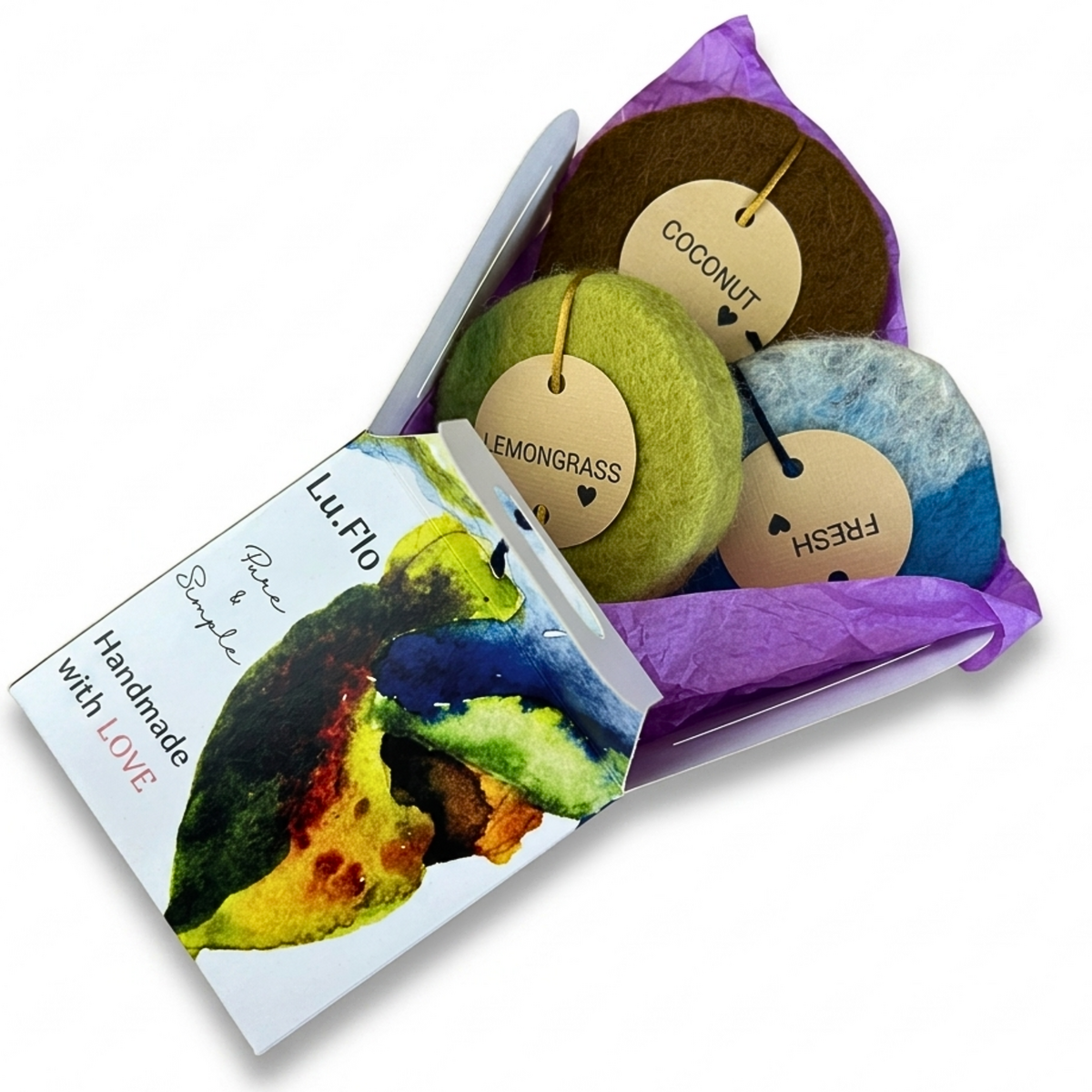 Set regalo di sapone alla glicerina in feltro (3 × 100 g)