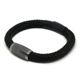 Black woven bracelet with metal accent