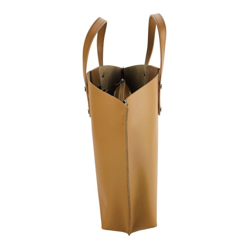 RB1024S | Borsa Donna a Mano in Vera Pelle Made in Italy con tracolla removibile. Sacca grande interna estraibile. Accessori Canna di Fucile Lucido - Colore Cognac - Dimensioni: cm 48x31x11