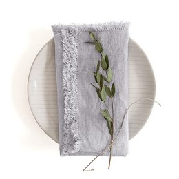 Light Grey Linen Napkins with Fringes Set of 2