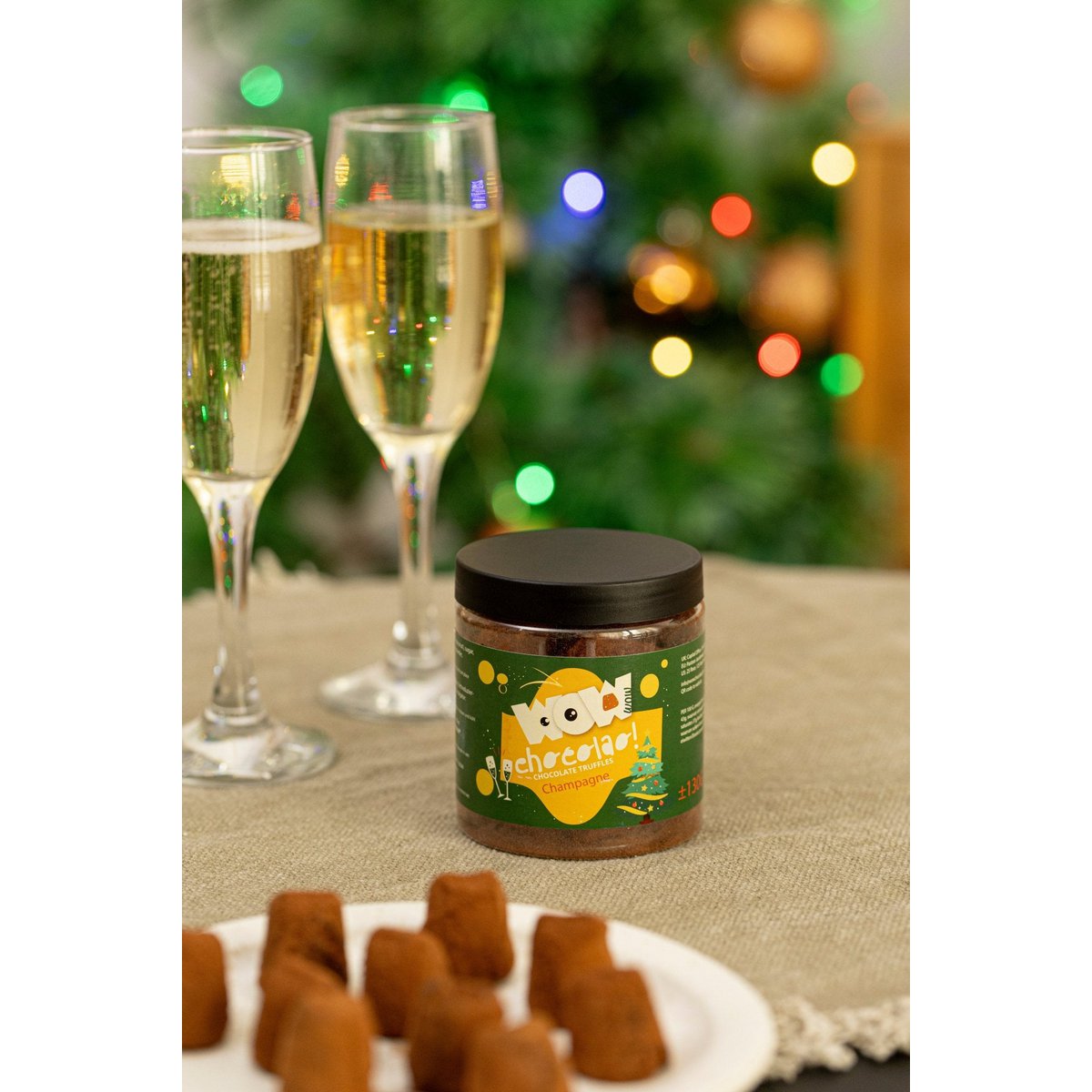 Champagne juletrøfler gavekrukke 130g | Mousserende feriechokolade