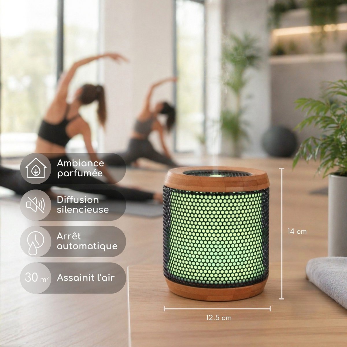 Ultrasonic Diffuser – Elipsia – Originality and Quality – Bamboo and Metal – Healthy Diffusion of Essential Oils – Interior Decoration