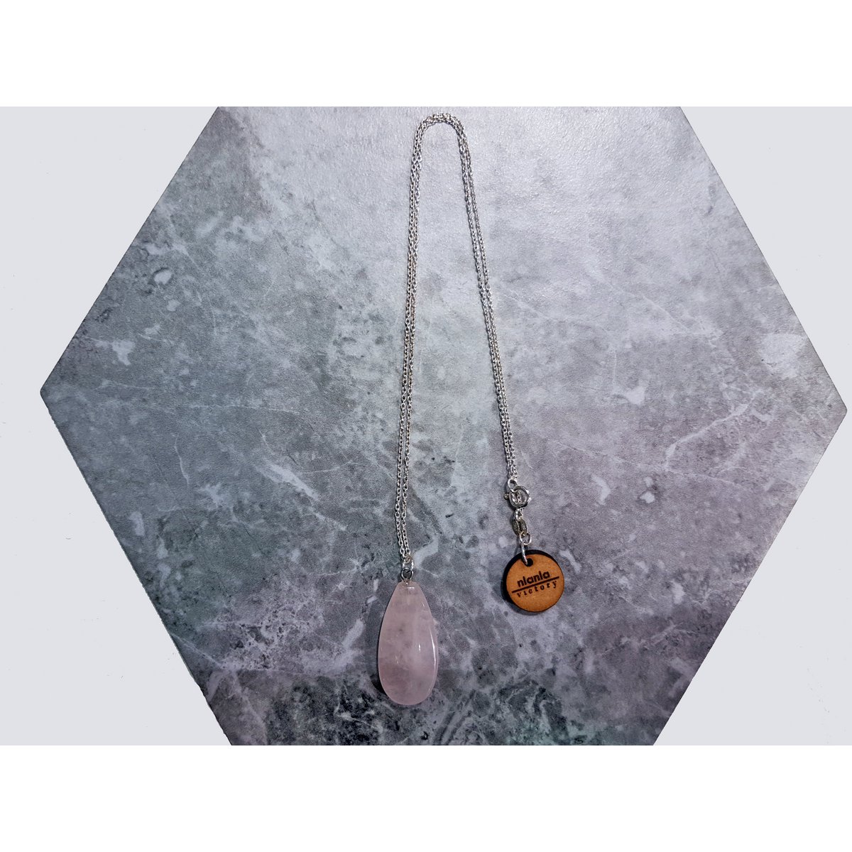 Rose Quartz Teardrop Pendant Sterling Sølv halskæde