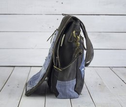 Sac messager durable Sunsa pour femmes. Sac à main fabriqué à partir de jeans recyclés et de toile (toile). Sac à bandoulière en forme de coursier. Sac à bandoulière style vintage. Grand sac à bandoulière pour femme.