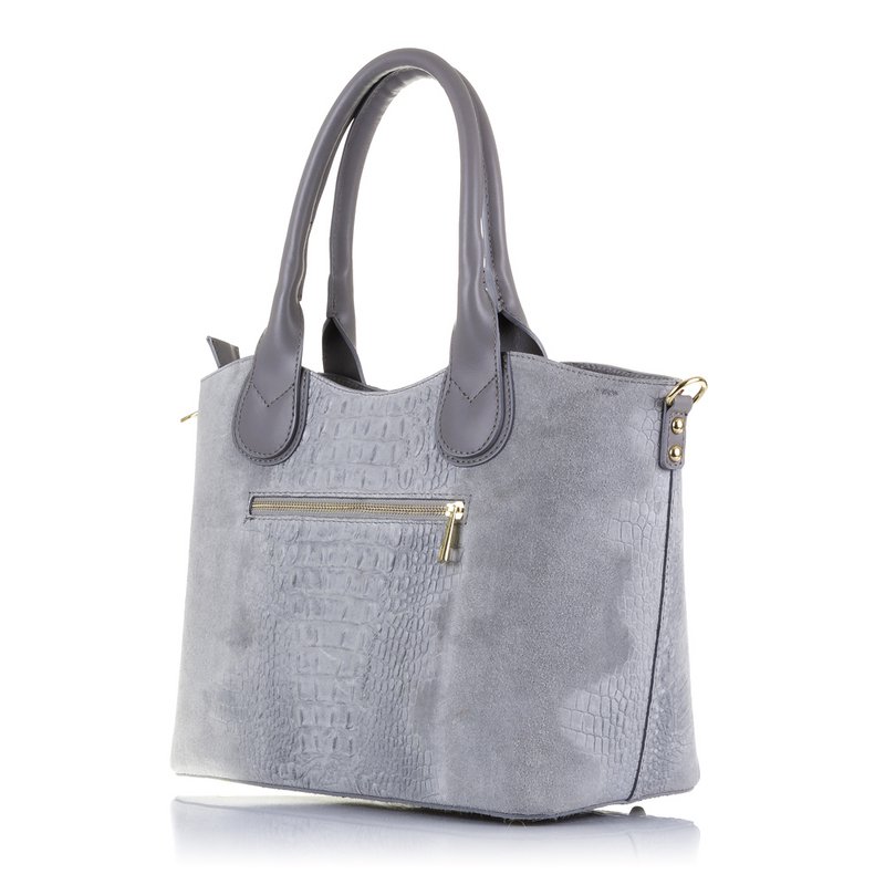 Firenze Artegiani. Vercurago Bolso tote Mujer.Piel auténtica Gamuza Grabado Cocodrilo Ruga