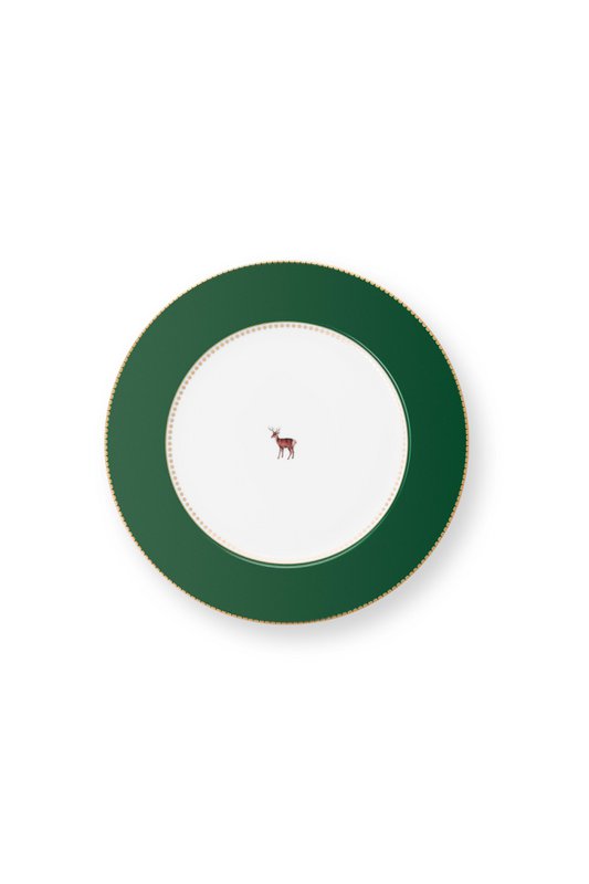 Plate Love Birds Deer Dark Green 26.5cm
