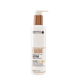 Gradual untinted self-tan lotion with a natural, buildable glow. Contains vitamin E and aloe vera for hydration. Suitable for all skin types.