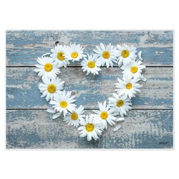 Daisy heart-shaped placemats, 42 x 30 cm, washable plastic, summer flowers, country house daisies, table decoration for dining area, terrace, guests, as a gift.