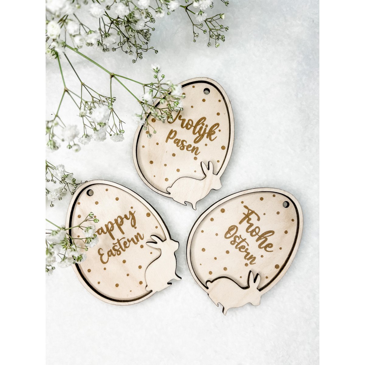 Pendentif de Pâques | Joyeuses Pâques à pois avec lièvre