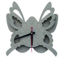 A 3D construction and painting activity toy in the shape of a butterfly clock. The clock features a gray body with colorful butterfly wings that can be painted or decorated. Suitable as a gift or for creative play.