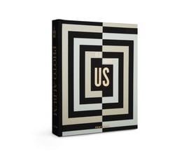 Black and white photo album with "Us" text, rectangular shape, suitable for storing photos.