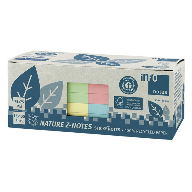 Info notes 75x75mm Z-Notes ass, nature, doos 12 blokken